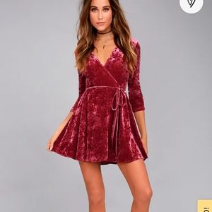 Shine of Your Life Wine Red Crushed Velvet Wrap Dress